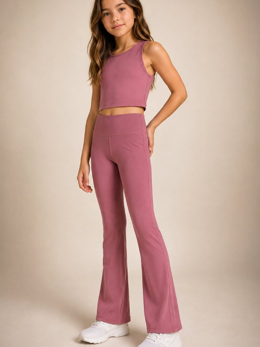 All in Motion Girls L 10/12 Pink High Rise Flare Yoga Pants Y2K Athleisure